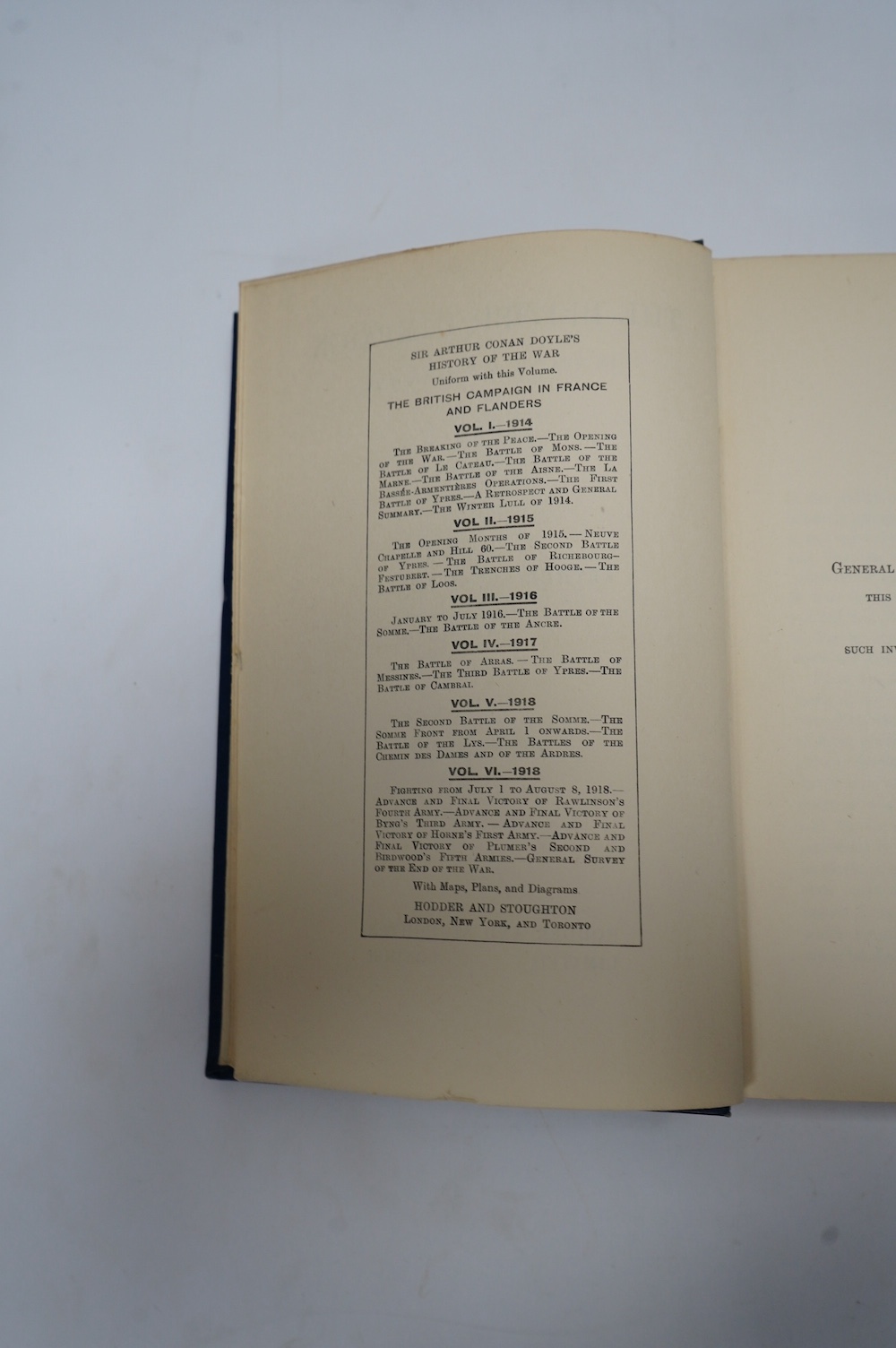 Doyle, Arthur Conan - The British Campaign in France and Flanders ... (mixed editions), 6 vols. folded maps (some coloured), others (and plans) in text; original gilt lettered cloth. (1920); sold with a few other books (